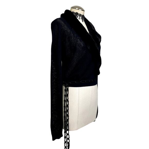 Moda International Faux Fur Knit Wrap Cadigan Gothic Retro Mob Wife - Picture 2 of 11